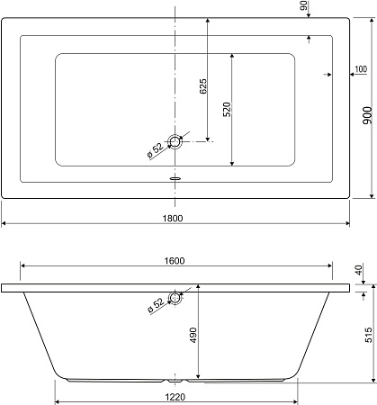 Акриловая ванна 180х90 Cezares Plane PLANE-180-90-49-W37
