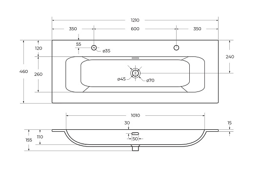 Накладная раковина Cezares Eco 121 CZR-8073-120-1-2 белый глянец