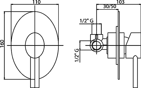 Смеситель Cezares Over DIM-01-Cr С ВНУТРЕННЕЙ ЧАСТЬЮ для душа