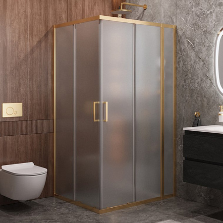 Душевой уголок Cezares Molveno 110х90 MOLVENO-AH-21-90+20-P-BORO профиль брашированное золото, стекло рифленое