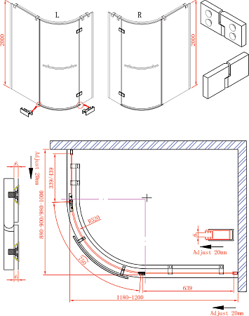 Душевой уголок Cezares BERGAMO-W-RH-1-120/100-ARCO-C-Cr-L-IV стекло прозрачное