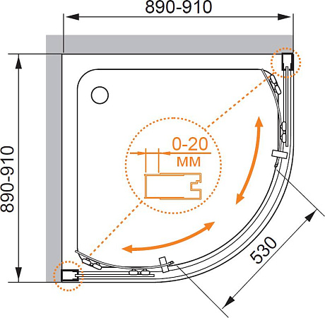 Душевой уголок Cezares Porta R2 90 C Cr IV