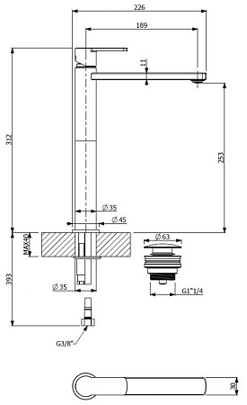 Смеситель для раковины Cezares GLAM-LC-NOP, черный