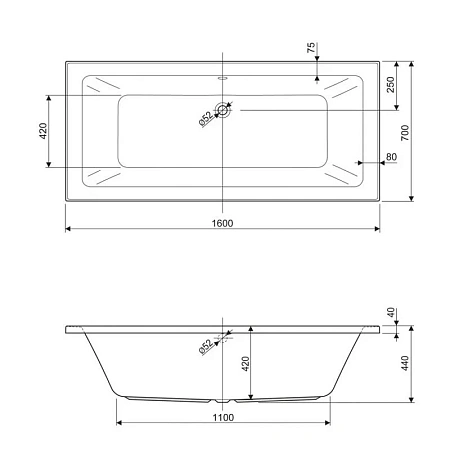 Акриловая ванна Cezares Plane Mini Mini-160-70-42-W37 белый
