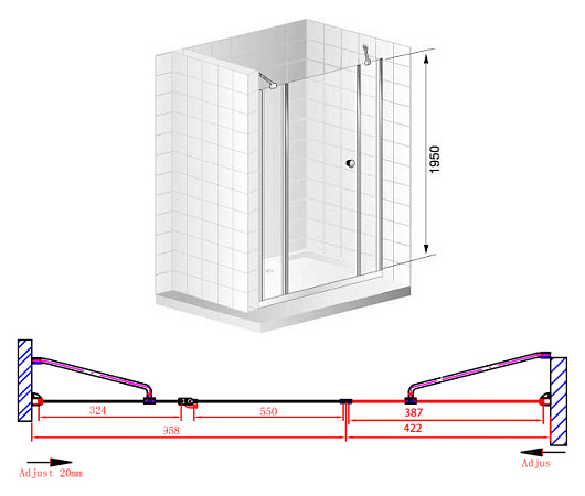 Душевая дверь в нишу Cezares Elena B13 40/60/40 P Cr L