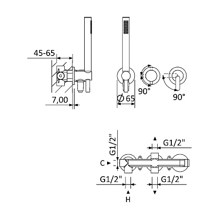 Смеситель для ванны с душем Cezares Leaf LEAF-DIM3-D-L-NOP черный матовый