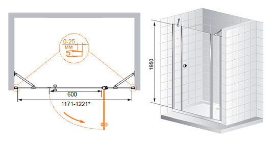 Душевая дверь в нишу Cezares Triumph B13 100/60/30 C Cr R