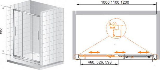 Душевая дверь в нишу Cezares Trio BF22 100 P Cr