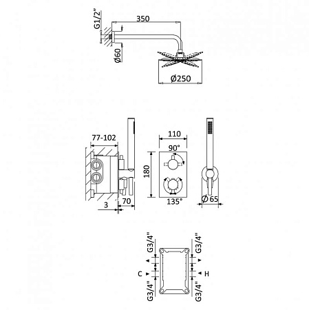 Душевая система Cezares Leaf LEAF-DSIP-T-25-01 хром