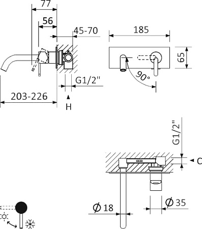 Смеситель для раковины Cezares LEAF-BLI1-01-W0, хром