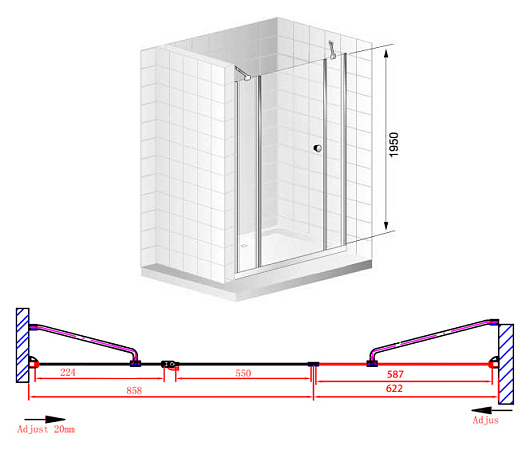 Душевая дверь в нишу Cezares Elena B13 60/60/30 P Cr L