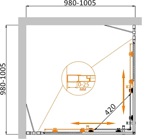 Душевой уголок Cezares MOLVENO-A-22-80+20-C-Cr-IV стекло прозрачное
