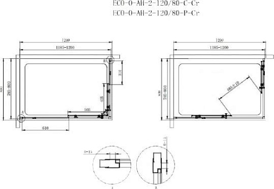 Душевой уголок Cezares ECO-O-AH-2-120/80-P-Cr стекло punto