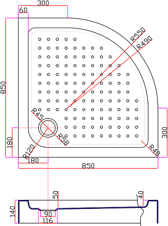 Поддон для душа Cezares Tray R550 радиальный 85 акриловый