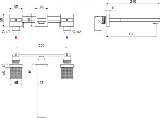 Смеситель для раковины Cezares PRIZMA-BLI3-03/24, золото