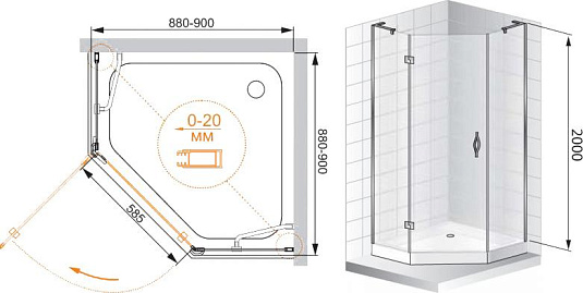 Душевой уголок Cezares BERGAMO-W-P-1-90-C-Cr-L-IV