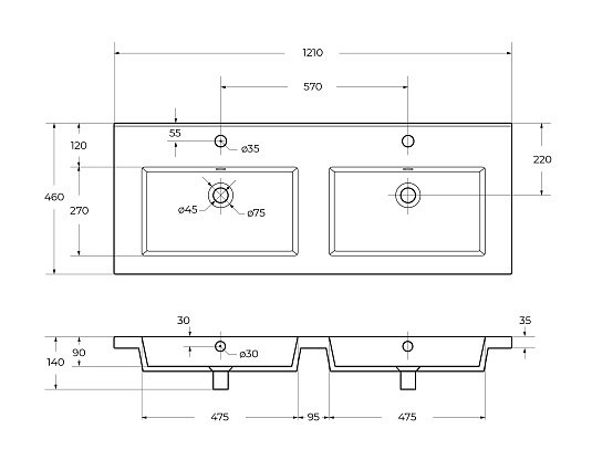 Накладная раковина Cezares 121 CZR-8070-120-2 белый глянец