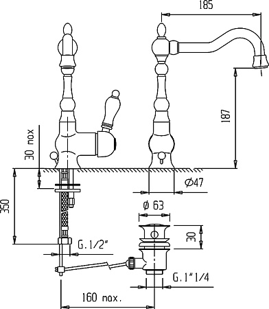 Смеситель Cezares Venezia VENEZIA-LSM2-A-01-Bi для раковины