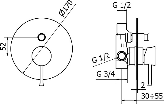 Смеситель Cezares Positano VDIM-01 С ВНУТРЕННЕЙ ЧАСТЬЮ