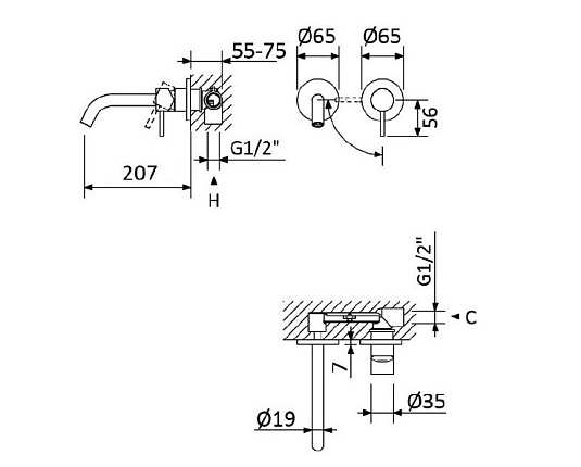 Смеситель для раковины Cezares Leaf LEAF-BLI2-20-L-NOP черный матовый