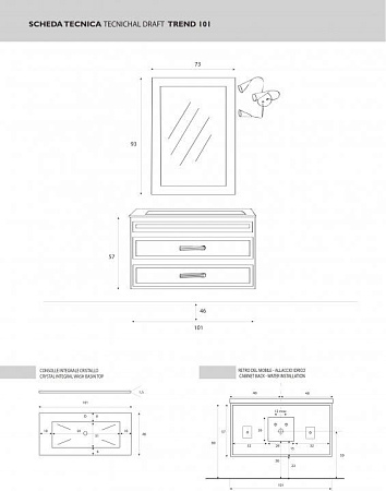 Мебельная раковина 101 см Cezares Trend TR101/CR.BiaExCh bianco extra chiaro