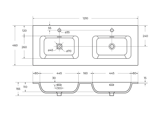 Накладная раковина Cezares Eco 121 CZR-8073-120-2 белый глянец