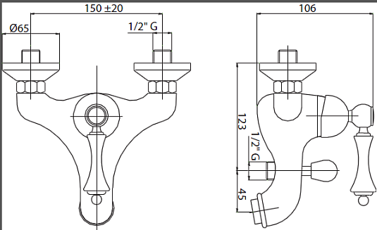 Смеситель для ванны и душа Cezares MARGOT-VM-03/24-Bi/A, золото