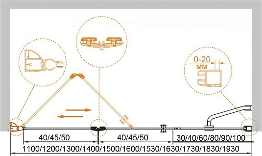 Душевая дверь в нишу Cezares ELENA-W-BS-13-60+45/45-C-Cr стекло прозрачное