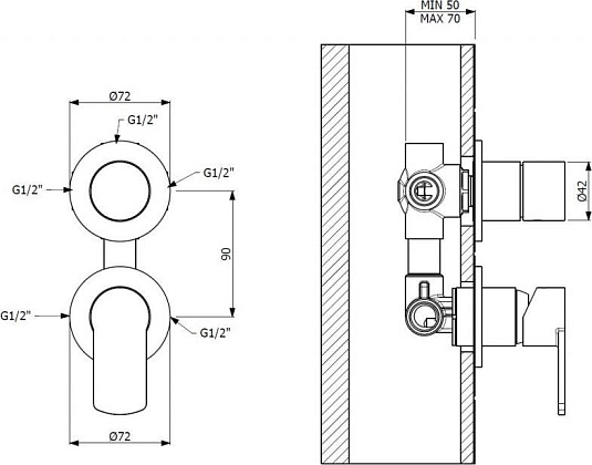 Смеситель для душа Cezares GLAM-VDIM3-OI, золото