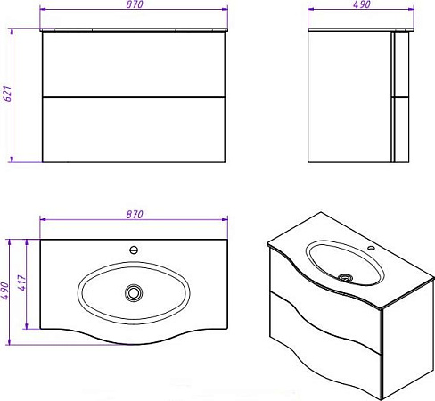 Раковина-столешница Cezares Petalo-Bianco-900-VTR