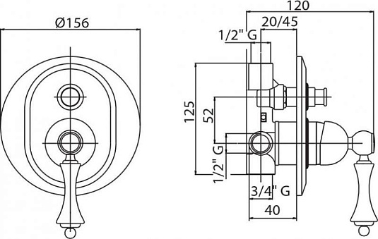Смеситель для душа Cezares MARGOT-VDIM-03/24-N, золото