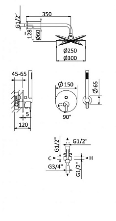 Душевая система Cezares Leaf LEAF-DSIP-T-25-SR sunrise