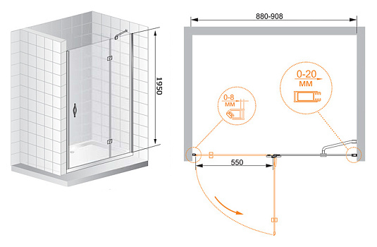 Душевая дверь в нишу Cezares Bergamo B12 90 C Cr R