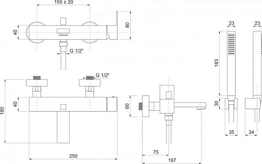 Смеситель для ванны и душа Cezares PRIZMA-VDM-03/24, золото