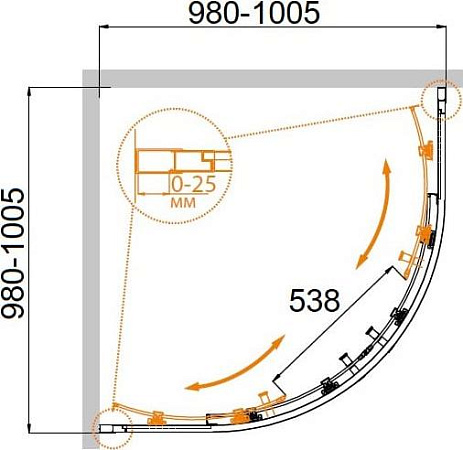 Душевой уголок Cezares MOLVENO-R-2-100-P-Cr стекло punto