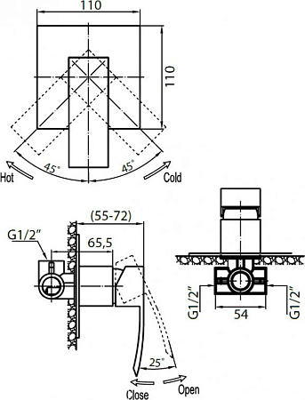 Смеситель Cezares Quattro C DI-01 С ВНУТРЕННЕЙ ЧАСТЬЮ для душа