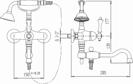 Смеситель для ванны и душа Cezares MARGOT-VDFM2-BLC, белый