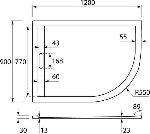 Экран для поддона Cezares TRAY-AS-RH-120/90-100-SCR-L