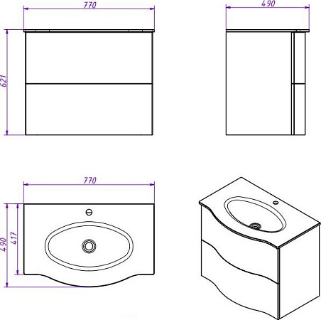Раковина-столешница Cezares Petalo-Bianco-800-VTR