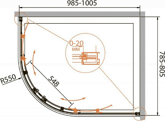 Душевой уголок Cezares RELAX-RH-2-100/80-C-Bi стекло прозрачное