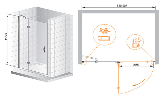 Душевая дверь в нишу Cezares Bergamo B12 90 P Cr L