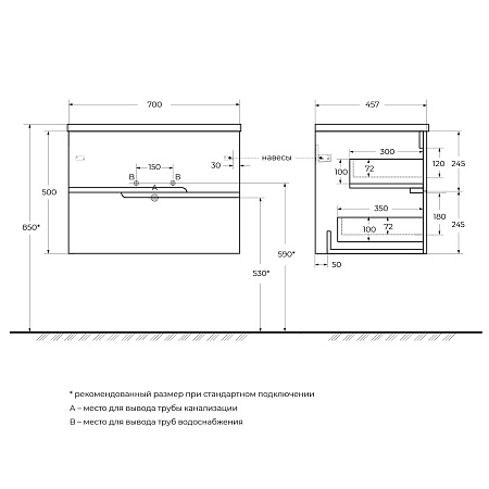 Тумба под раковину Cezares Duet-n 70 DUET-N-700-2C-SO-BL Bianco Lucido