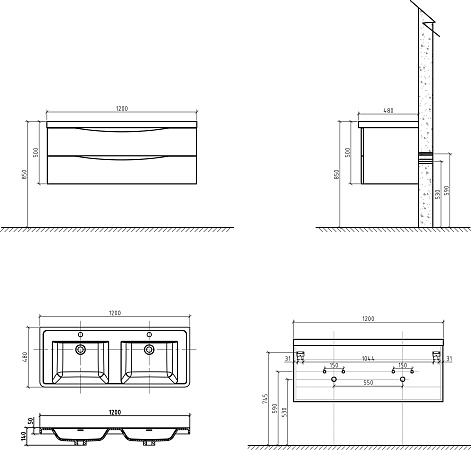 Тумба с раковиной BelBagno Ancona-N 120 rovere more подвесная