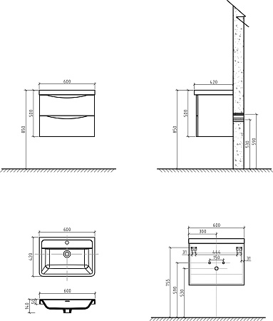 Тумба с раковиной BelBagno Ancona-N 60 rovere more подвесная