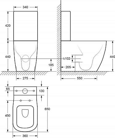 Чаша для унитаза-компакта Cezares Lux CZR-159-CPR безободковая, белый