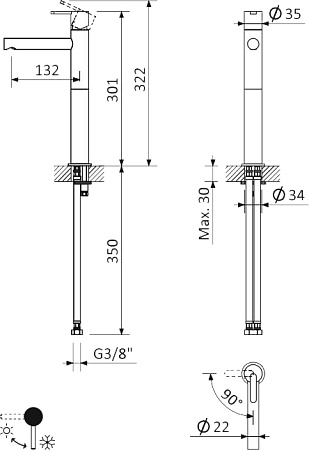 Смеситель для раковины Cezares LEAF-LC1-01-W0, хром
