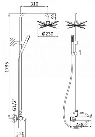 Душевая стойка Cezares CZR-B-CVD2-ST, сатин