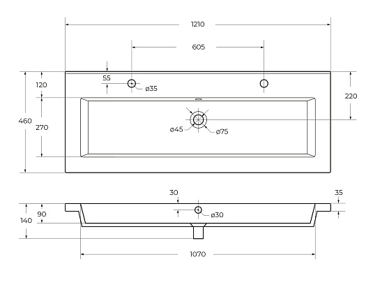 Накладная раковина Cezares 121 CZR-8070-120-1-2 белый глянец