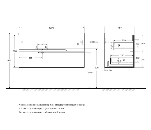 Тумба под раковину Cezares Duet-n 100 DUET-N-1000-2C-SO-BL-L Bianco Lucido