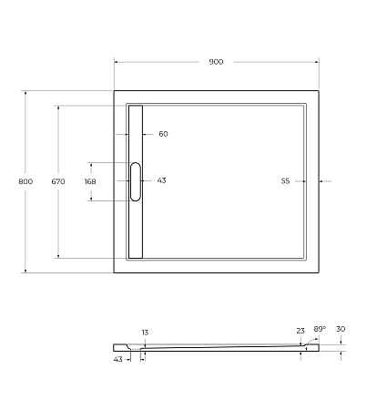 Душевой поддон Cezares 90х80 TRAY-AS-AH-90/80-30-W белый
